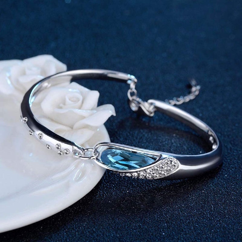 Lam Sence White Gold-plated Glass Slipper Blue Crystals Bangle Bracelet - Image 5